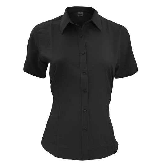 Black - Front - Henbury Womens-Ladies Wicking Short Sleeve Work Shirt