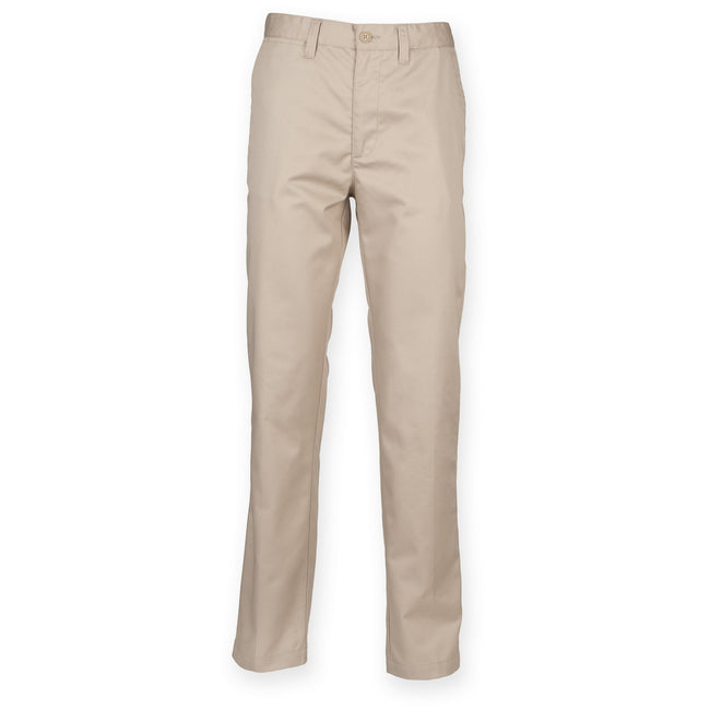Stone - Front - Henbury Mens 65-35 Flat Fronted Chino Trousers