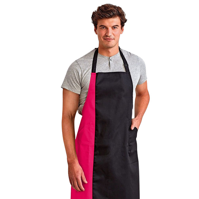 Black- Hot Pink - Back - Premier Unisex Contrast Workwear Bib Apron