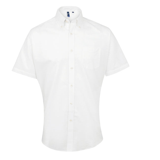 White - Front - Premier Mens Signature Oxford Short Sleeve Work Shirt