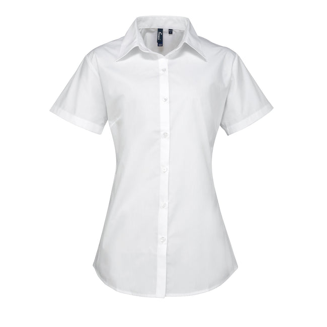 White - Front - Premier Womens-Ladies Supreme Heavy Poplin Short Sleeve Work Shirt