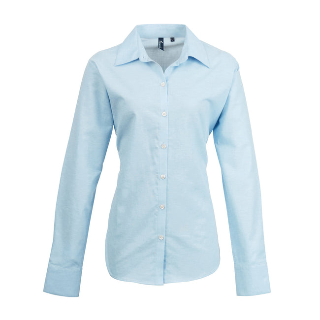 Light Blue - Front - Premier Womens-Ladies Signature Oxford Long Sleeve Work Shirt