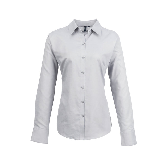 Silver - Front - Premier Womens-Ladies Signature Oxford Long Sleeve Work Shirt