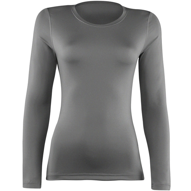Heather Grey - Front - Rhino Womens-Ladies Sports Baselayer Long Sleeve