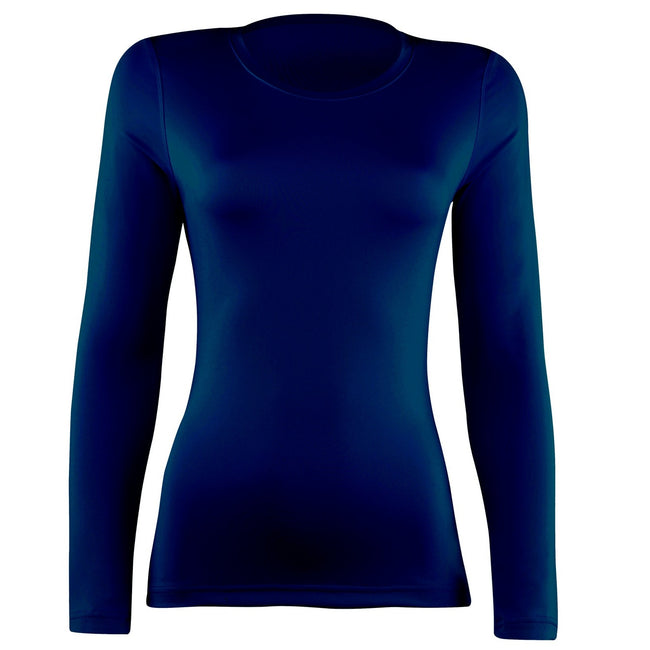 Navy - Front - Rhino Womens-Ladies Sports Baselayer Long Sleeve