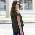 Black - Back - SF Womens-Ladies Plain Short Sleeve T-Shirt With Drop Detail