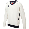 White- Navy trim - Back - Surridge Boys Junior Fleece Lined Sweater Sports - Cricket