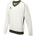 White- Green trim - Front - Surridge Boys Junior Fleece Lined Sweater Sports - Cricket