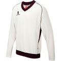 White- Maroon trim - Front - Surridge Boys Junior Fleece Lined Sweater Sports - Cricket