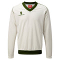 White- Green trim - Back - Surridge Boys Junior Fleece Lined Sweater Sports - Cricket
