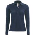 Navy - Front - B&C Womens-Ladies Safran Long Sleeve Polo Shirt