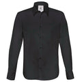 Black - Front - B&C Mens London Long Sleeve Poplin Shirt