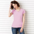 Pink - Back - Bella + Canvas Womens-Ladies Baby Rib Short Sleeve V-Neck T-Shirt