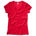 Red - Front - Bella + Canvas Womens-Ladies Baby Rib Short Sleeve V-Neck T-Shirt