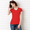 Red - Back - Bella + Canvas Womens-Ladies Baby Rib Short Sleeve V-Neck T-Shirt