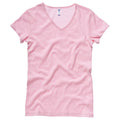 Pink - Front - Bella + Canvas Womens-Ladies Baby Rib Short Sleeve V-Neck T-Shirt
