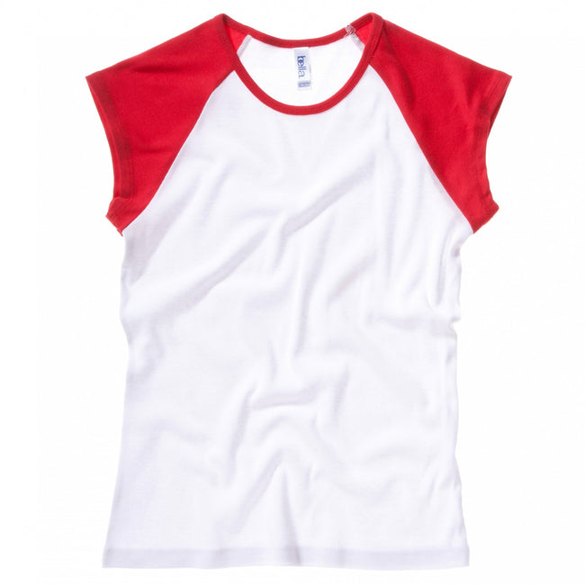 White - Red - Front - Bella + Canvas Womens-Ladies Baby Rib Cap Sleeve Contrast T-Shirt