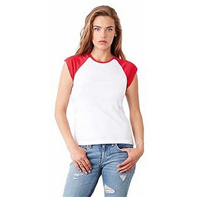 White - Baby Blue - Front - Bella + Canvas Womens-Ladies Baby Rib Cap Sleeve Contrast T-Shirt
