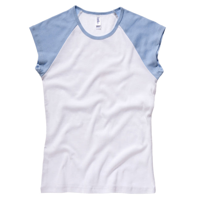 White - Baby Blue - Back - Bella + Canvas Womens-Ladies Baby Rib Cap Sleeve Contrast T-Shirt