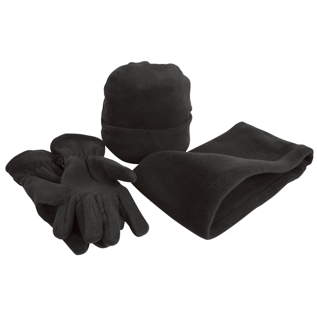 Black - Front - Result Unisex Active Fleece Anti-Pill Winter Hat, Gloves & Neckwarmer Set