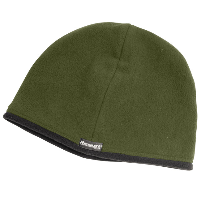 Olive - Black - Front - Result Unisex Winter Essentials Reversible Microfleece Bob Hat
