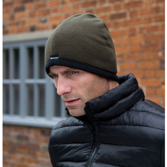 Olive - Black - Back - Result Unisex Winter Essentials Reversible Microfleece Bob Hat