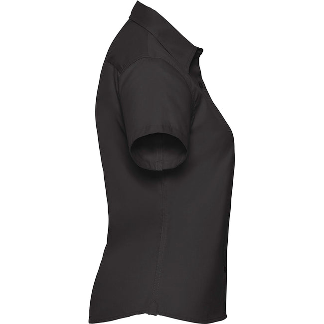 Black - Side - Russell Collection Womens-Ladies Short Sleeve Classic Twill Shirt