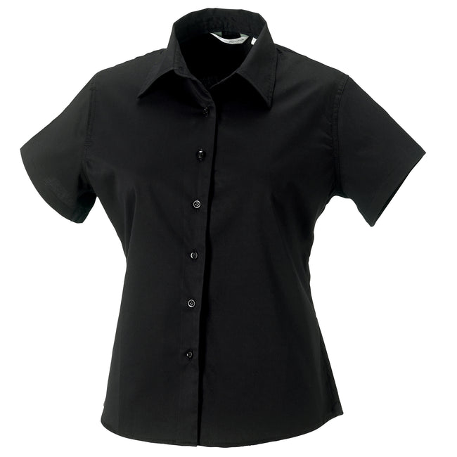Black - Front - Russell Collection Womens-Ladies Short Sleeve Classic Twill Shirt