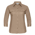 Khaki - Front - Russell Collection Womens-Ladies Roll-Sleeve 3-4 Sleeve Work Shirt