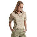 Khaki - Back - Russell Collection Womens-Ladies Roll-Sleeve 3-4 Sleeve Work Shirt