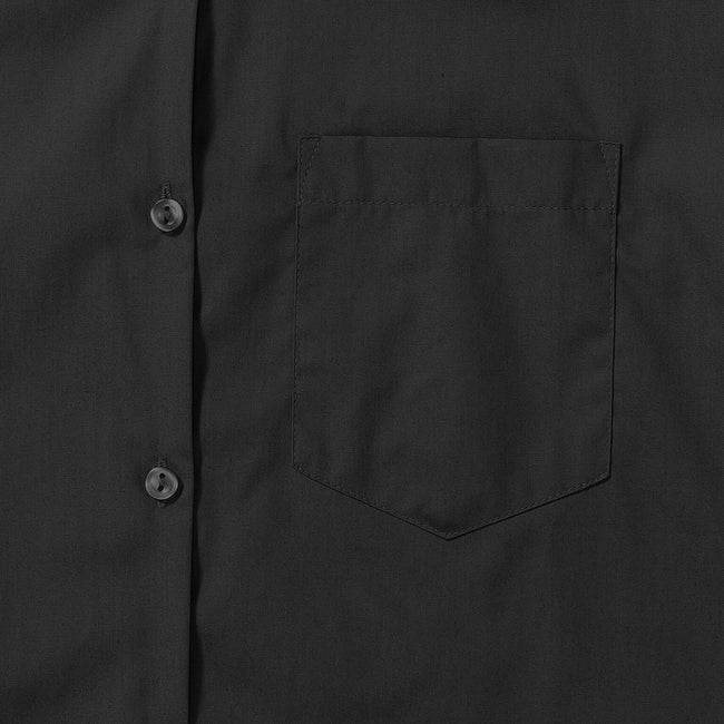 Black - Pack Shot - Russell Collection Womens-Ladies Short Sleeve Pure Cotton Easy Care Poplin Shirt