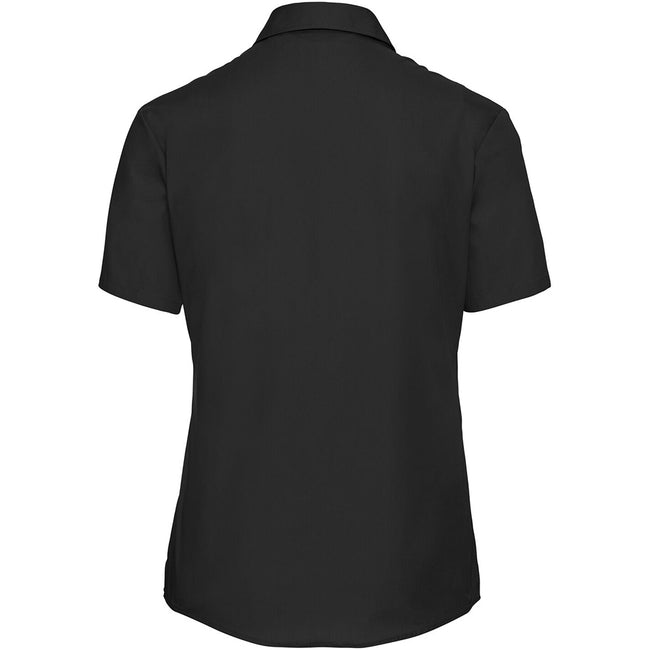 Black - Back - Russell Collection Womens-Ladies Short Sleeve Pure Cotton Easy Care Poplin Shirt
