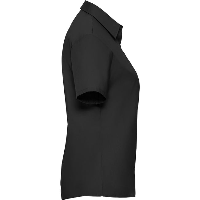 Black - Side - Russell Collection Womens-Ladies Short Sleeve Pure Cotton Easy Care Poplin Shirt