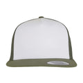 Olive-White-Loden - Front - Yupoong Flexfit Unisex Classic Trucker Snapback Cap