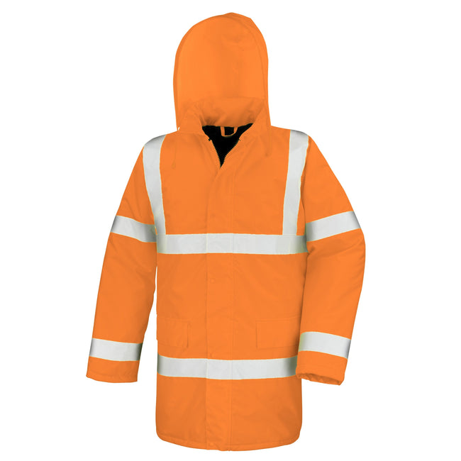 Orange - Front - Result Core High-Viz Motorway Coat (Waterproof & Windproof)