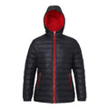 Black-Red - Front - 2786 Womens-Ladies Hooded Water & Wind Resistant Padded Jacket