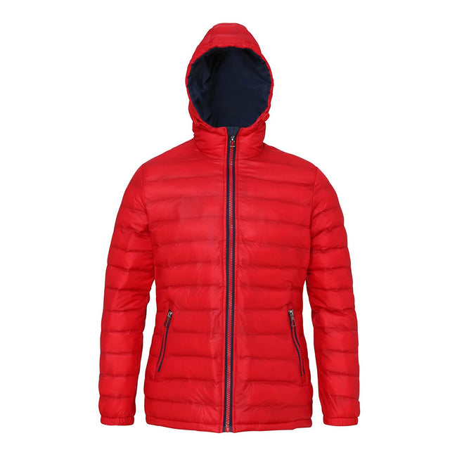 Red-Navy - Front - 2786 Womens-Ladies Hooded Water & Wind Resistant Padded Jacket
