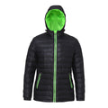 Black-Lime - Front - 2786 Womens-Ladies Hooded Water & Wind Resistant Padded Jacket