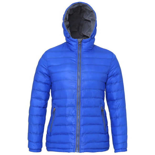 Royal-Grey - Front - 2786 Womens-Ladies Hooded Water & Wind Resistant Padded Jacket