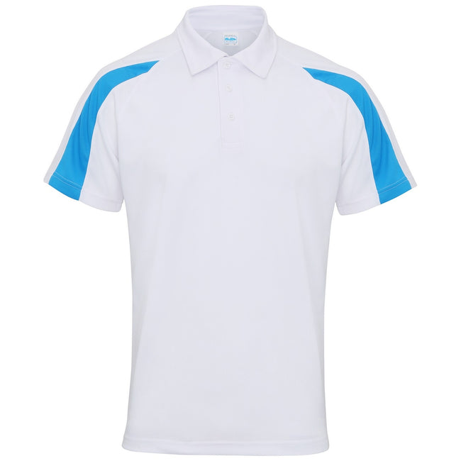 Arctic White-Sapphire Blue - Front - AWDis Just Cool Mens Short Sleeve Contrast Panel Polo Shirt