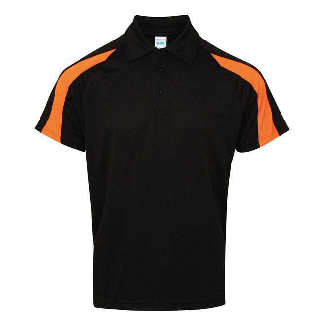 Jet Black-Electric Orange - Front - AWDis Just Cool Mens Short Sleeve Contrast Panel Polo Shirt