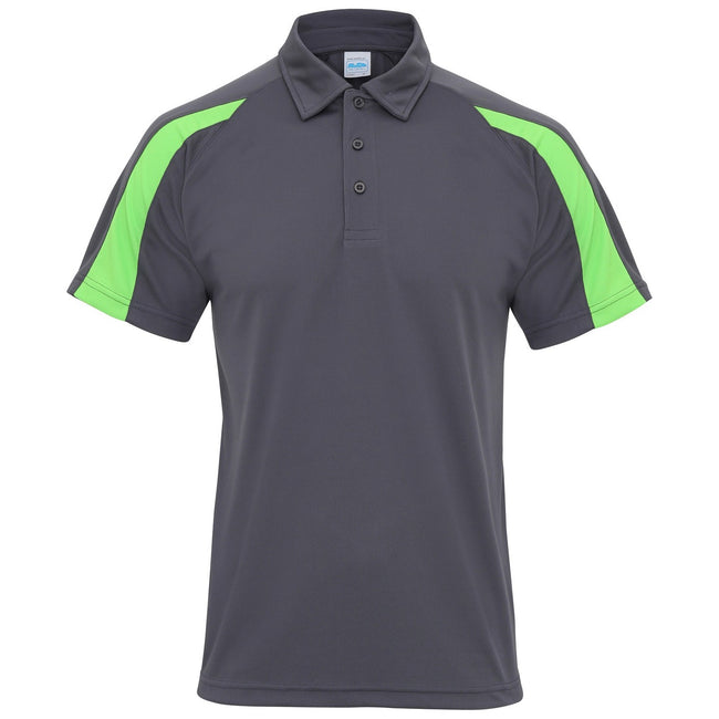 Charcoal-Lime Green - Front - AWDis Just Cool Mens Short Sleeve Contrast Panel Polo Shirt