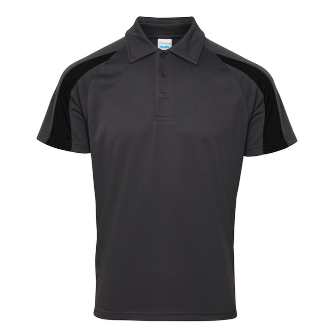Charcoal-Jet Black - Front - AWDis Just Cool Mens Short Sleeve Contrast Panel Polo Shirt