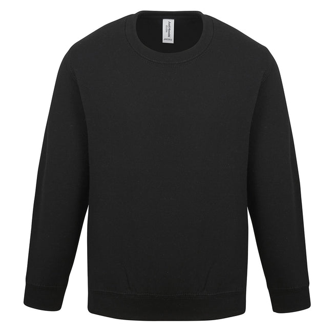 Deep Black - Front - AWDis Just Hoods Childrens-Kids Plain Crew Neck Sweatshirt