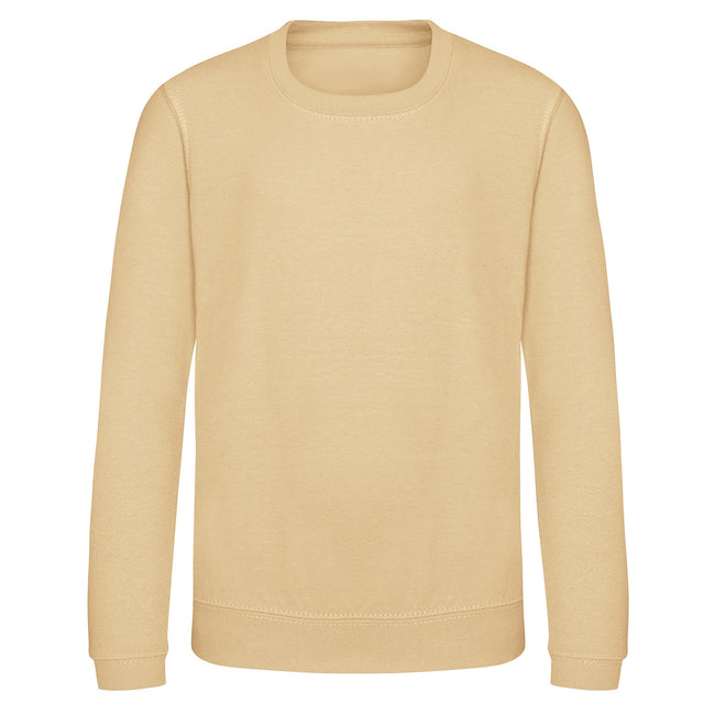 Desert Sand - Front - AWDis Just Hoods Childrens-Kids Plain Crew Neck Sweatshirt