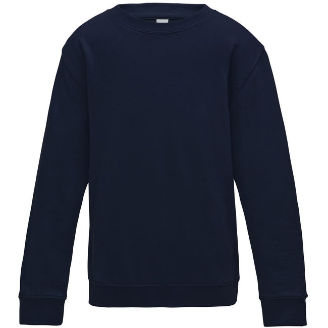 Oxford Navy - Front - AWDis Just Hoods Childrens-Kids Plain Crew Neck Sweatshirt