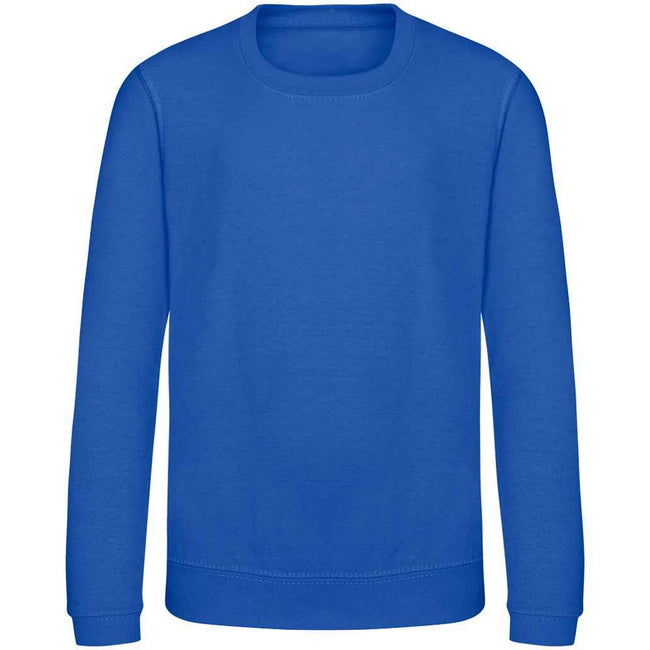 Bright Royal - Front - AWDis Just Hoods Childrens-Kids Plain Crew Neck Sweatshirt