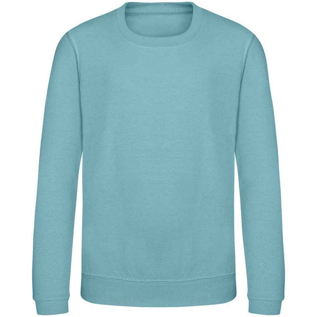 Seafoam - Front - AWDis Just Hoods Childrens-Kids Plain Crew Neck Sweatshirt