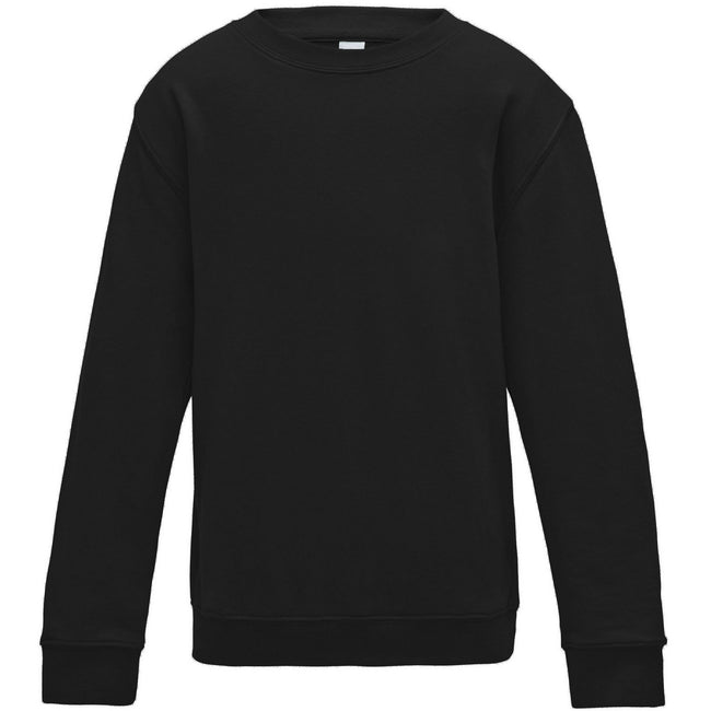 Jet Black - Front - AWDis Just Hoods Childrens-Kids Plain Crew Neck Sweatshirt