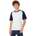 White-Navy - Back - B&C Childrens Boys Short Sleeve Baseball T-Shirt